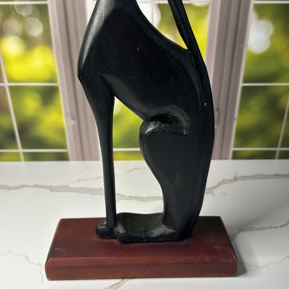 Handcrafted artisan woodentall thin Black Cat Sculpture - Picture 5 of 14
